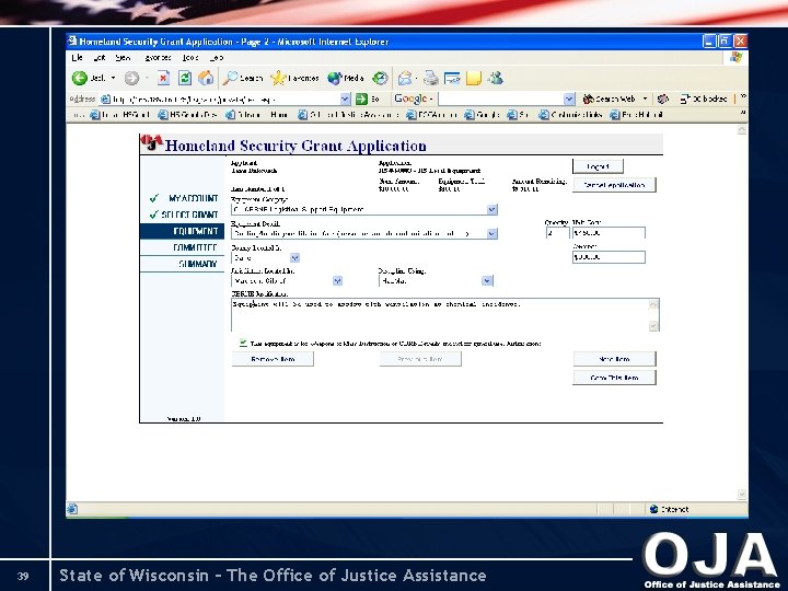 39 State of Wisconsin – The Office of Justice Assistance 