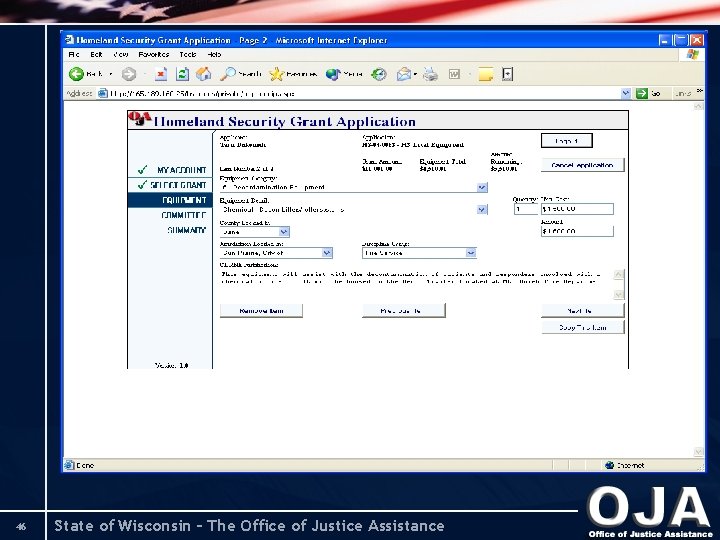 46 State of Wisconsin – The Office of Justice Assistance 