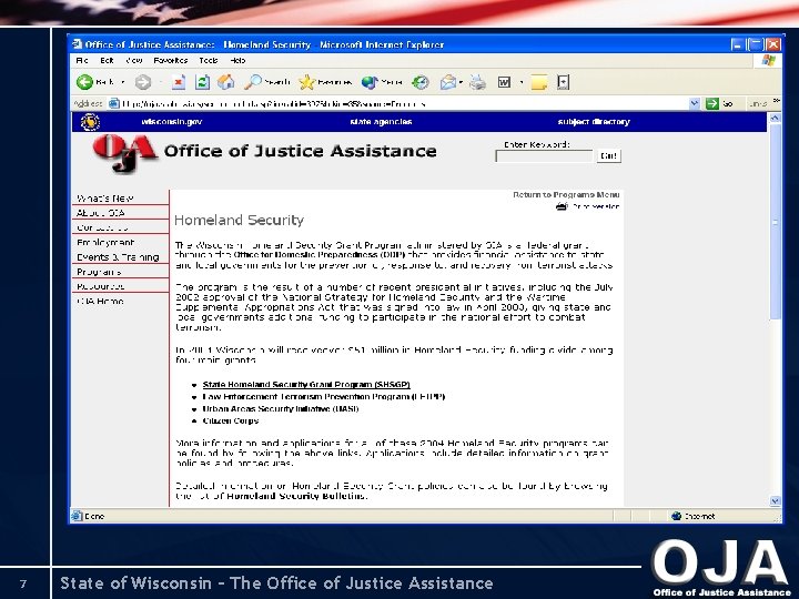 7 State of Wisconsin – The Office of Justice Assistance 