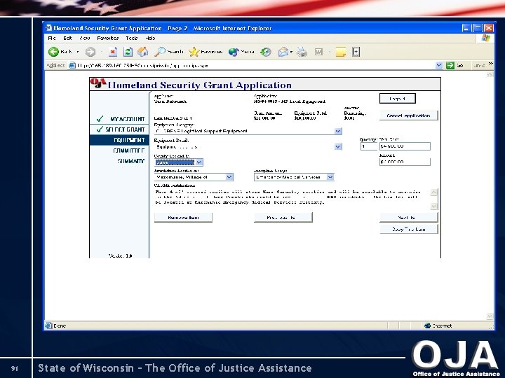 91 State of Wisconsin – The Office of Justice Assistance 