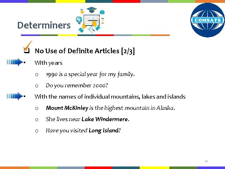 Determiners q No Use of Definite Articles [2/3] • • With years o 1990