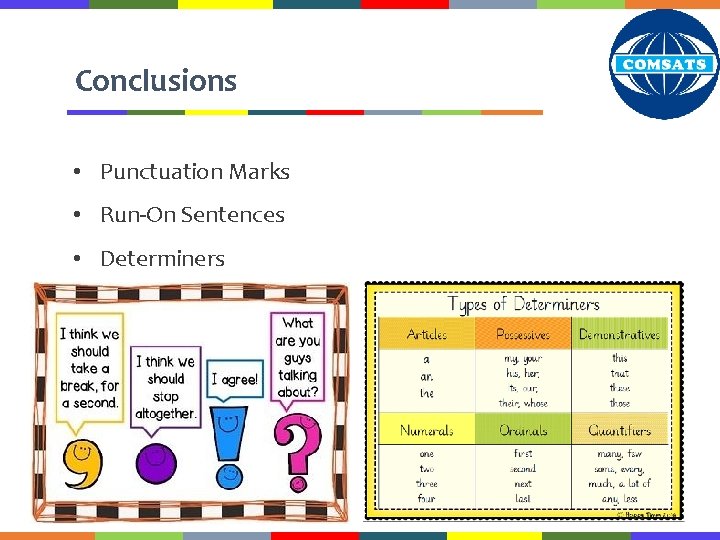 Conclusions • Punctuation Marks • Run-On Sentences • Determiners 34 