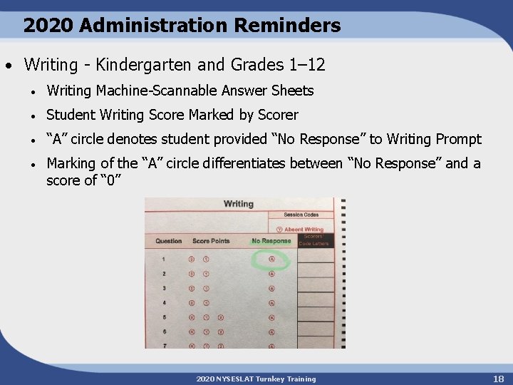 2020 Administration Reminders • Writing - Kindergarten and Grades 1– 12 • Writing Machine-Scannable