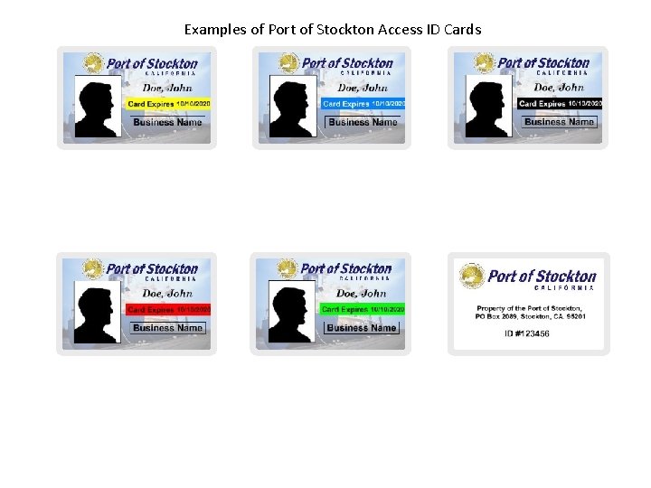 Examples of Port of Stockton Access ID Cards 