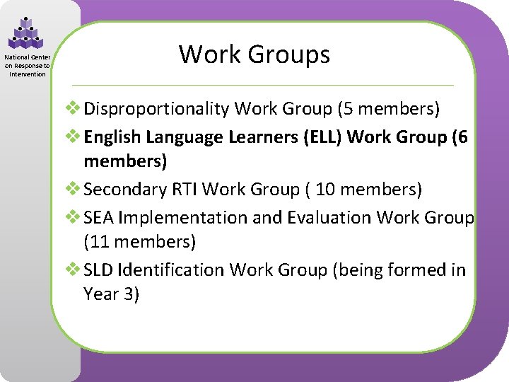 National Center on Response to Intervention Work Groups v Disproportionality Work Group (5 members)