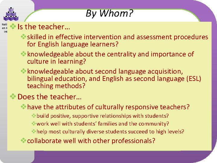 By Whom? v Is the teacher… National Center on Response to Intervention vskilled in