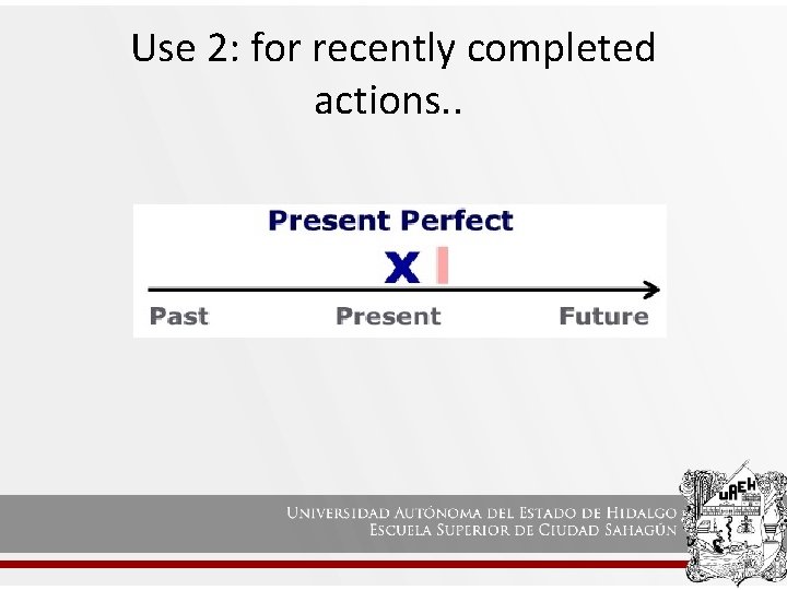 Use 2: for recently completed actions. . 