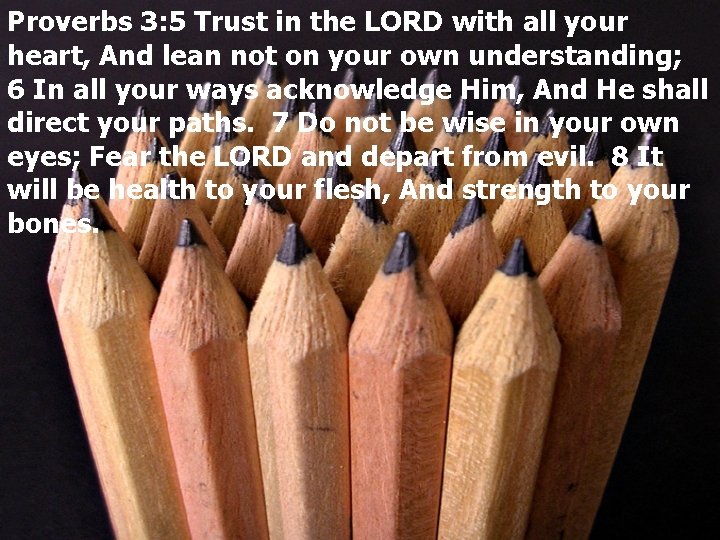 Proverbs 3: 5 Trust in the LORD with all your heart, And lean not