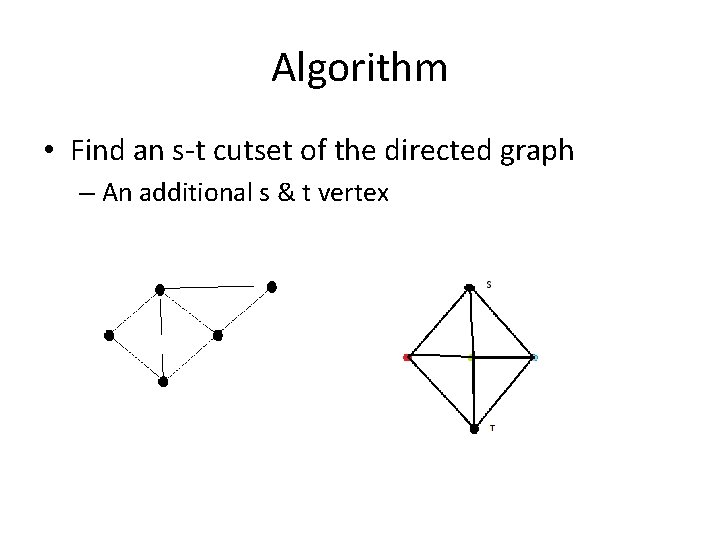 Algorithm • Find an s-t cutset of the directed graph – An additional s
