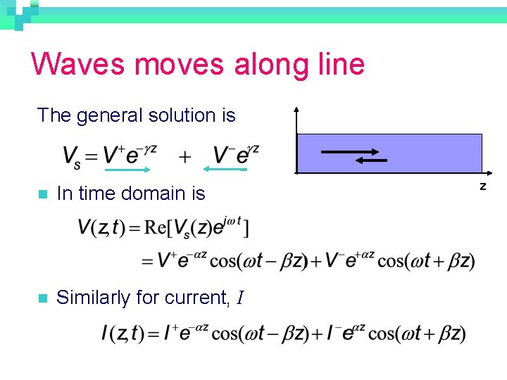 Waves moves along line The general solution is n In time domain is n