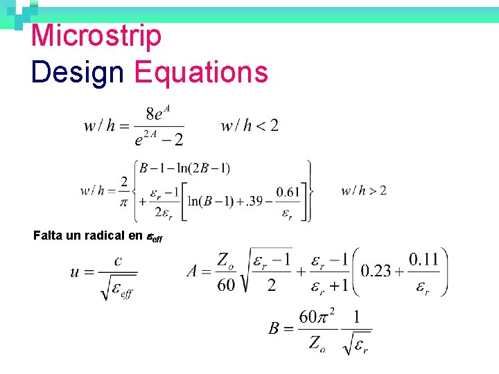 Microstrip Design Equations Falta un radical en eeff 