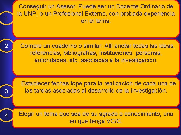 1 2 3 4 Conseguir un Asesor: Puede ser un Docente Ordinario de la