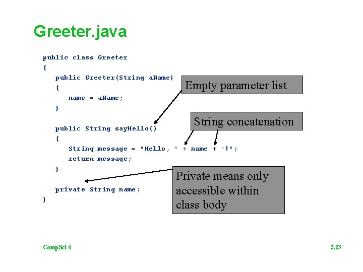 Greeter. java public class Greeter { public Greeter(String a. Name) { name = a.