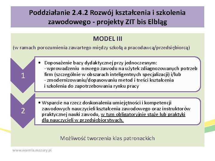 Poddziałanie 2. 4. 2 Rozwój kształcenia i szkolenia zawodowego - projekty ZIT bis Elbląg