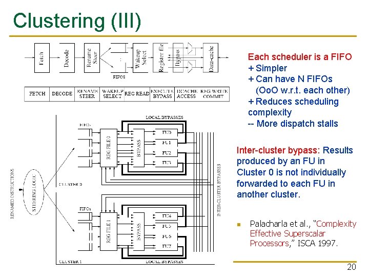 Clustering (III) Each scheduler is a FIFO + Simpler + Can have N FIFOs