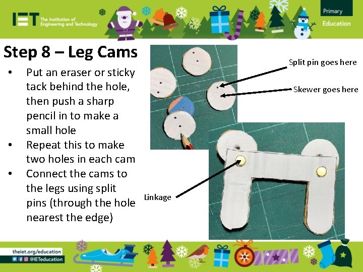 Step 8 – Leg Cams • • • Put an eraser or sticky tack