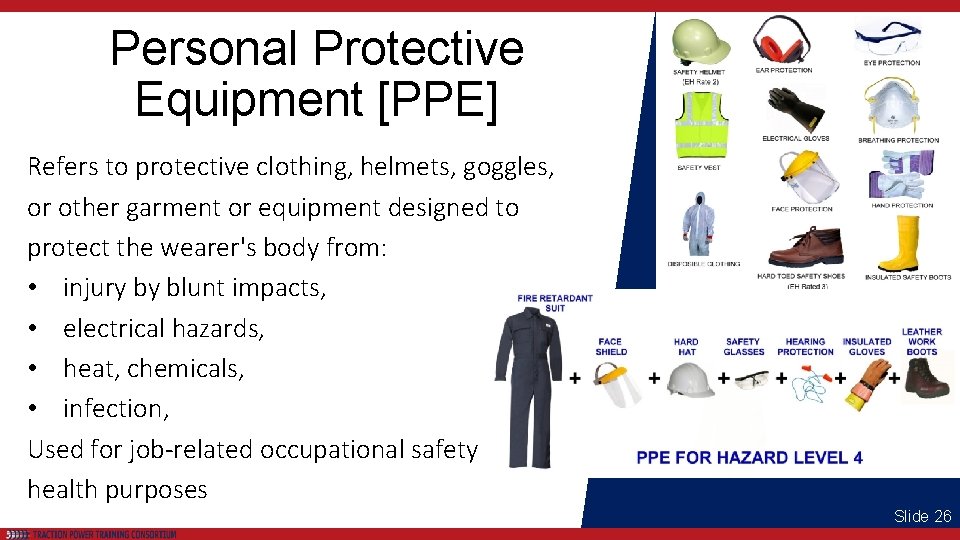 Personal Protective Equipment [PPE] Refers to protective clothing, helmets, goggles, or other garment or