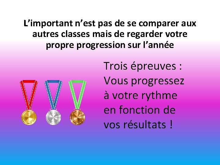 L’important n’est pas de se comparer aux autres classes mais de regarder votre propre