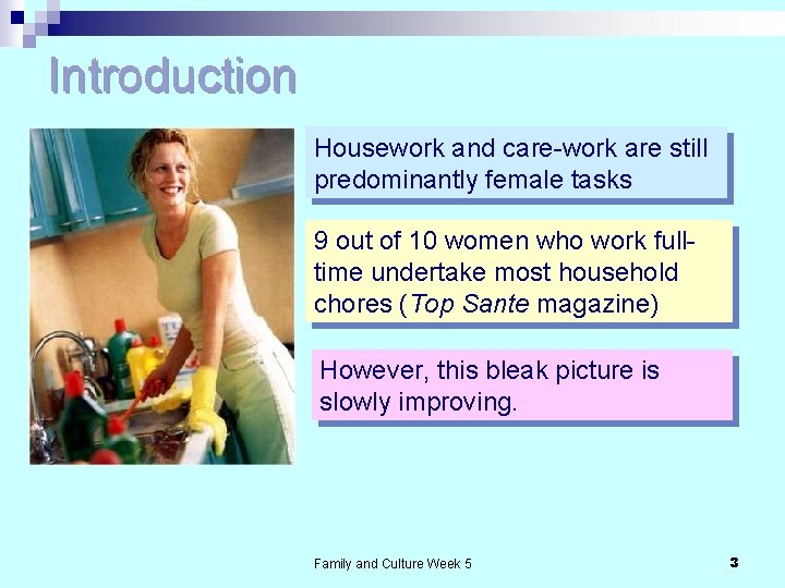 Introduction Housework and care-work are still predominantly female tasks 9 out of 10 women