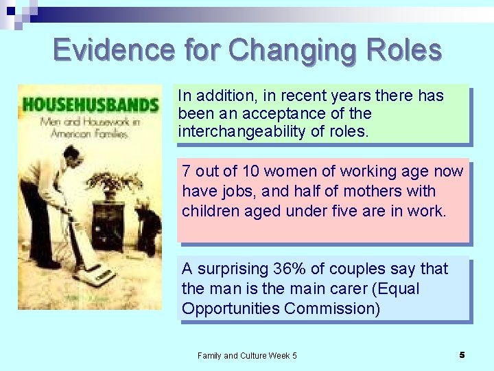 Evidence for Changing Roles In addition, in recent years there has been an acceptance
