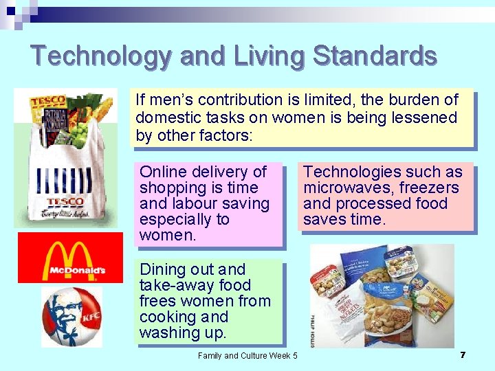 Technology and Living Standards If men’s contribution is limited, the burden of domestic tasks
