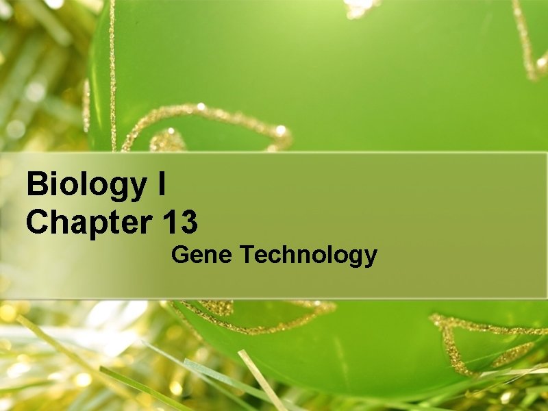 Biology I Chapter 13 Gene Technology 