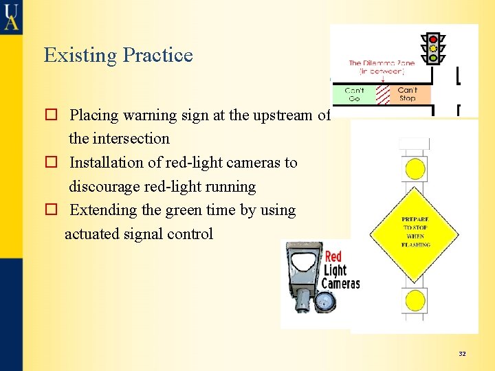 Existing Practice o Placing warning sign at the upstream of the intersection o Installation