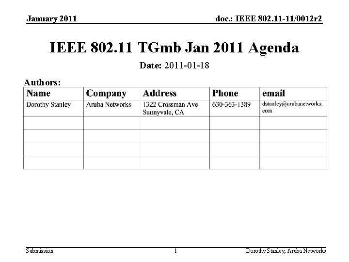 January 2011 doc. : IEEE 802. 11 -11/0012 r 2 IEEE 802. 11 TGmb