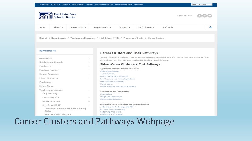 Career Clusters and Pathways Webpage 