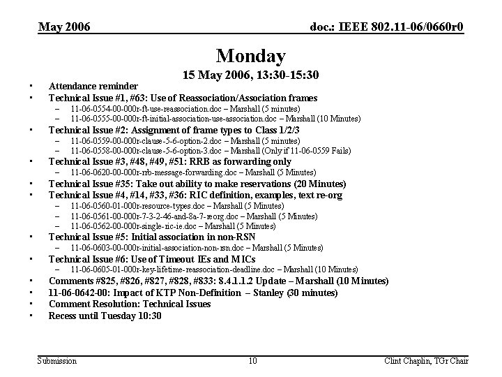 May 2006 doc. : IEEE 802. 11 -06/0660 r 0 Monday • • 15