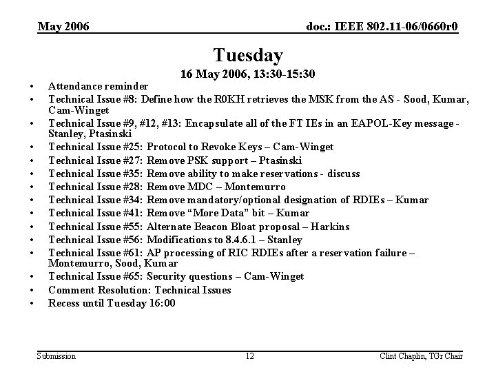 May 2006 doc. : IEEE 802. 11 -06/0660 r 0 Tuesday • • •