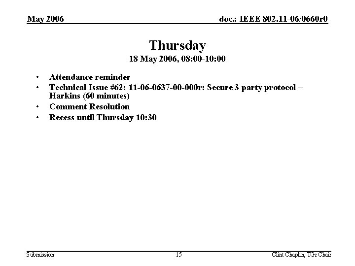 May 2006 doc. : IEEE 802. 11 -06/0660 r 0 Thursday 18 May 2006,