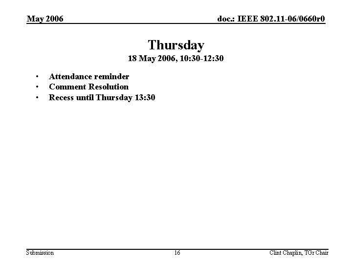 May 2006 doc. : IEEE 802. 11 -06/0660 r 0 Thursday 18 May 2006,