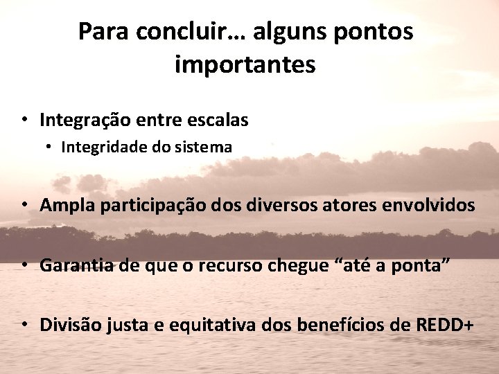 Para concluir… alguns pontos importantes • Integração entre escalas • Integridade do sistema •