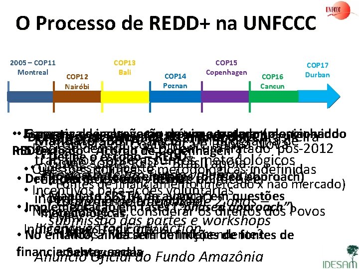 O Processo de REDD+ na UNFCCC 2005 – COP 11 Montreal COP 12 Nairóbi