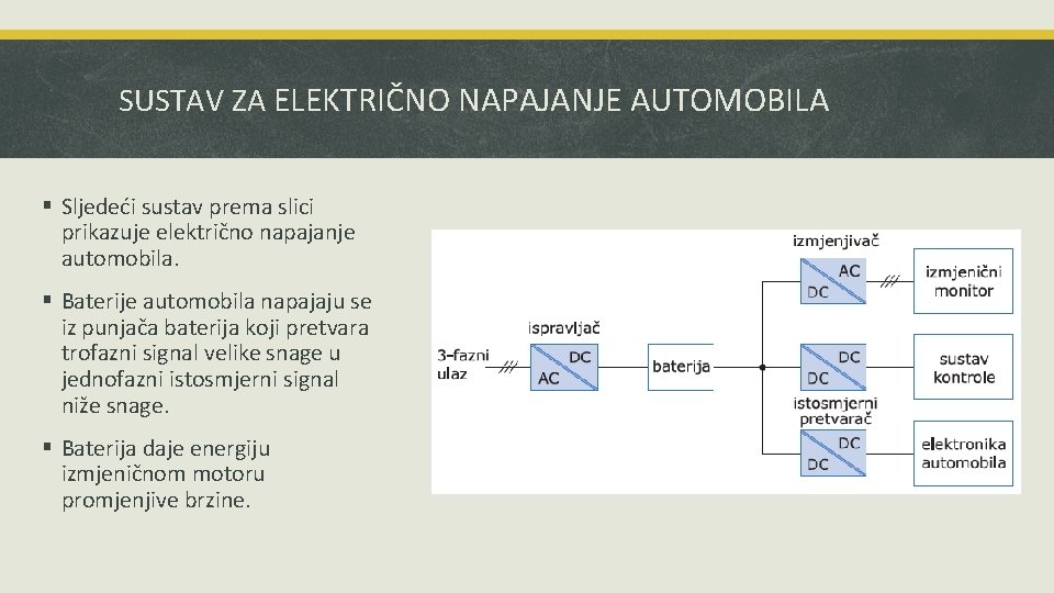 SUSTAV ZA ELEKTRIČNO NAPAJANJE AUTOMOBILA § Sljedeći sustav prema slici prikazuje električno napajanje automobila.