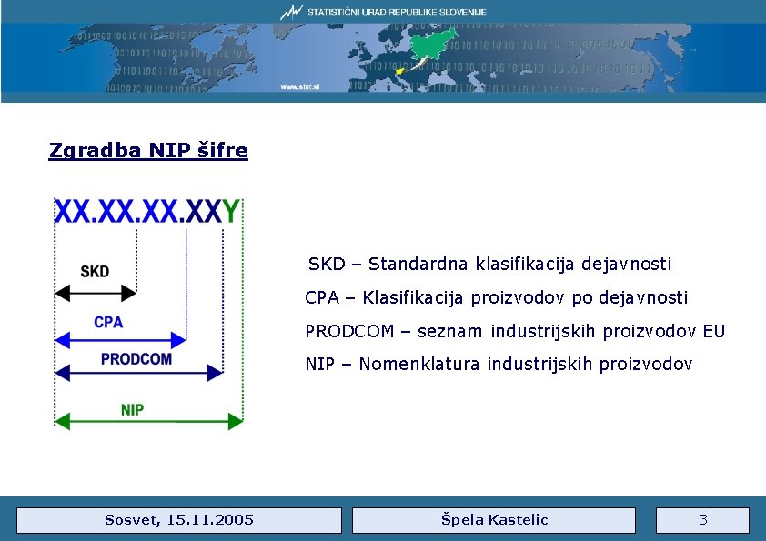 Zgradba NIP šifre SKD – Standardna klasifikacija dejavnosti CPA – Klasifikacija proizvodov po dejavnosti