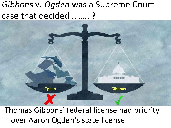 Gibbons v. Ogden was a Supreme Court case that decided ………? Ogden Gibbons Thomas