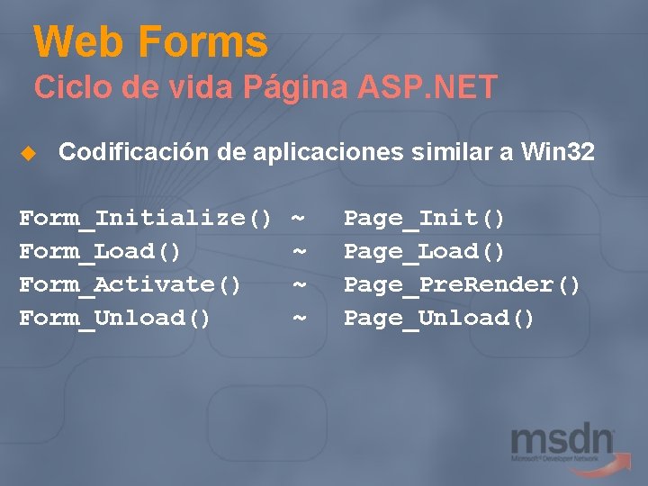 Web Forms Ciclo de vida Página ASP. NET u Codificación de aplicaciones similar a