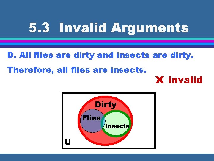 5. 3 Invalid Arguments D. All flies are dirty and insects are dirty. Therefore,