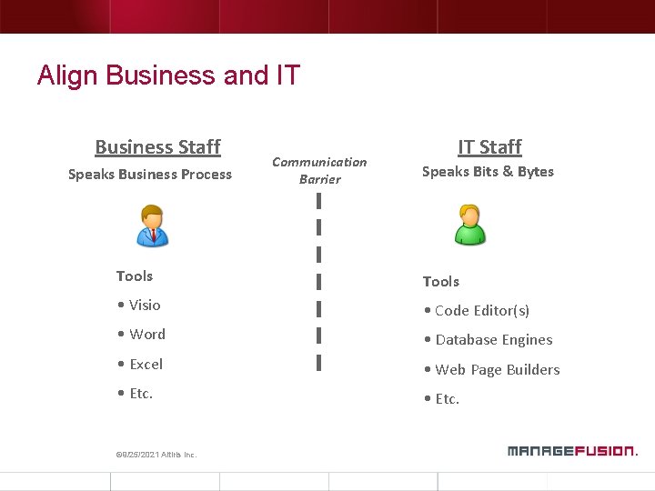 Align Business and IT Business Staff Speaks Business Process Communication Barrier IT Staff Speaks Align Business and IT Business Staff Speaks Business Process Communication Barrier IT Staff Speaks