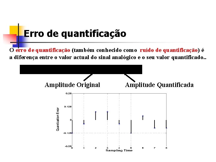 Erro de quantificação O erro de quantificação (também conhecido como ruído de quantificação) é