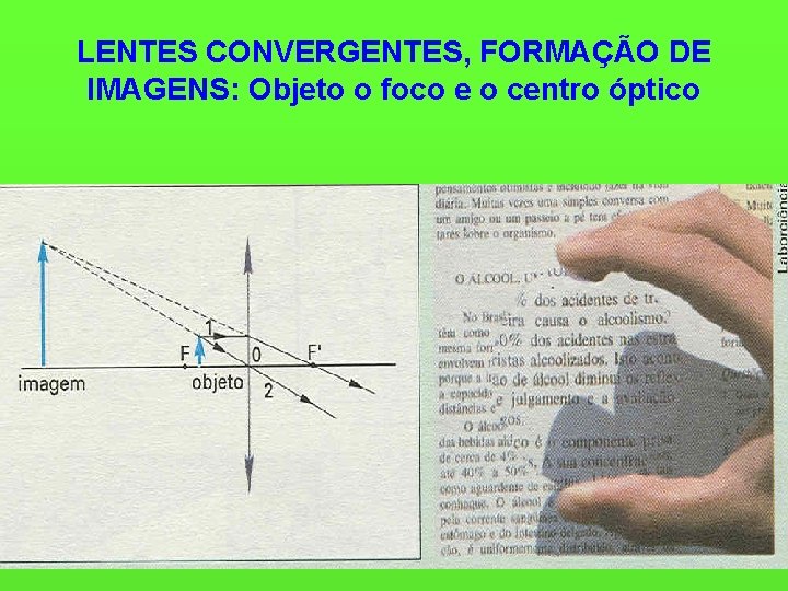 LENTES CONVERGENTES, FORMAÇÃO DE IMAGENS: Objeto o foco e o centro óptico 