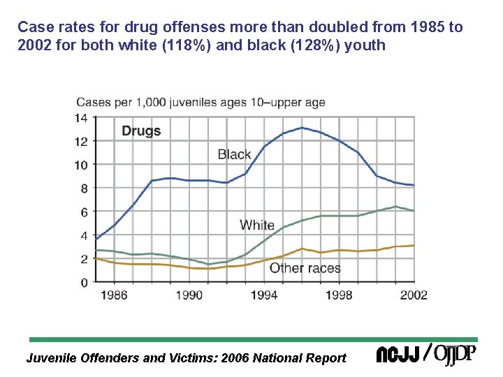 Case rates for drug offenses more than doubled from 1985 to 2002 for both