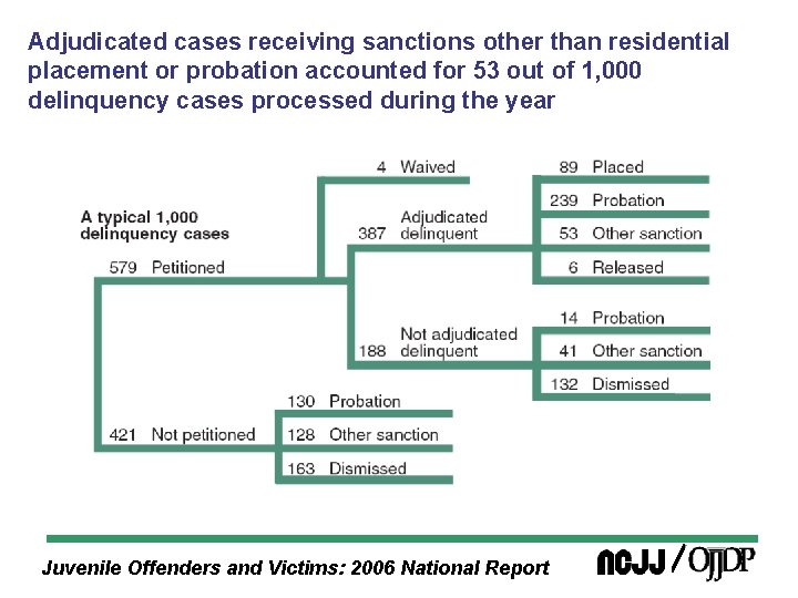 Adjudicated cases receiving sanctions other than residential placement or probation accounted for 53 out