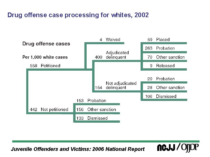 Drug offense case processing for whites, 2002 Juvenile Offenders and Victims: 2006 National Report