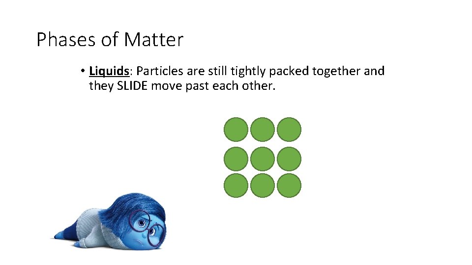 Phases of Matter • Liquids: Particles are still tightly packed together and they SLIDE