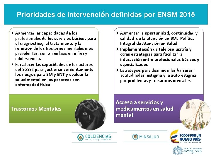 Prioridades de intervención definidas por ENSM 2015 • Aumentar las capacidades de los profesionales