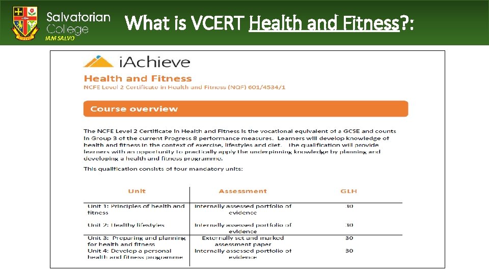 IAM SALVO What is VCERT Health and Fitness? : 