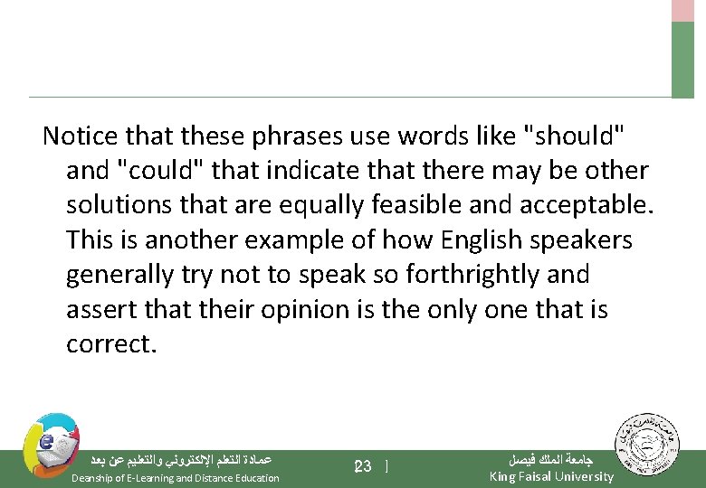 Notice that these phrases use words like "should" and "could" that indicate that there